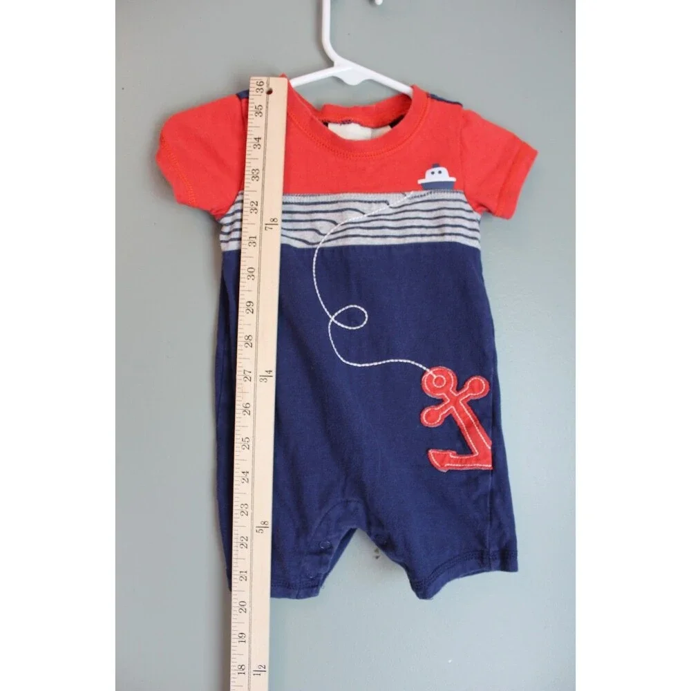 First Impressions Baby Boys' Nautical Anchor Romper Size 3-6M Red White Blue